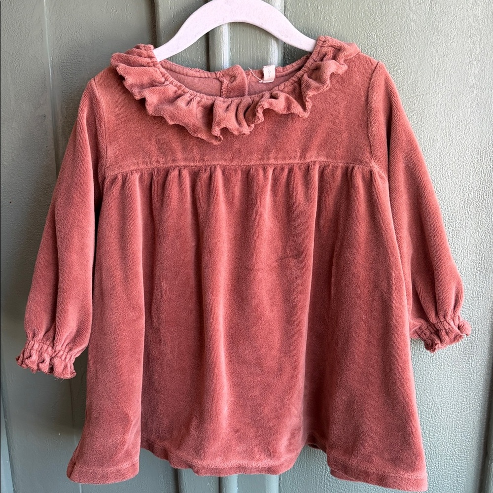 Quincy Mae Girls' Dusty Rose Long-Sleeve Ruffle Velour Top